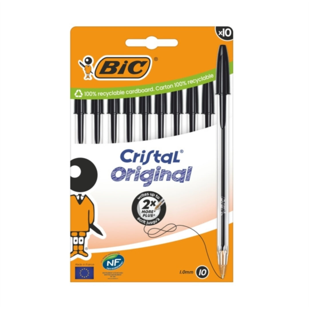 BIC Cristal Black Ballpoint Pens – Pack of 10 –