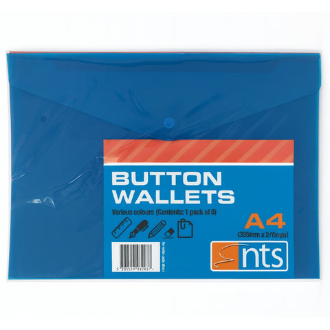 5 Pack A4 Button Wallet – Assorted Colours - MrPRICE.online