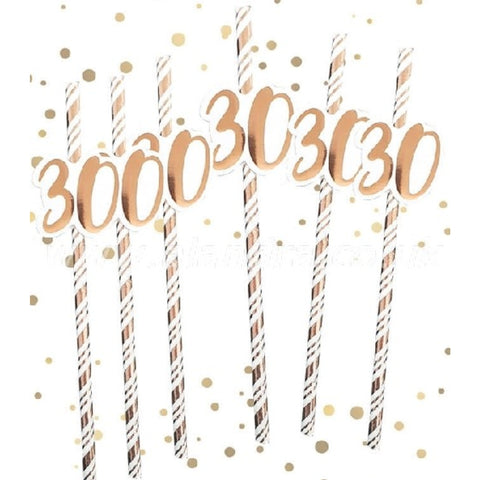 30th Birthday Rose Gold Straws - Pack of 6 - MrPRICE.online