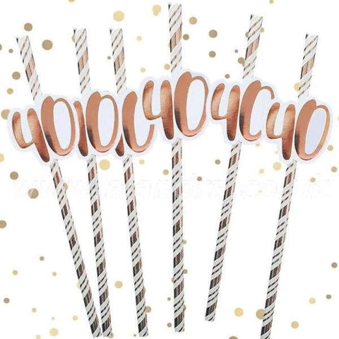 40th Rose Gold Birthday Straws - Pack of 6 - MrPRICE.online