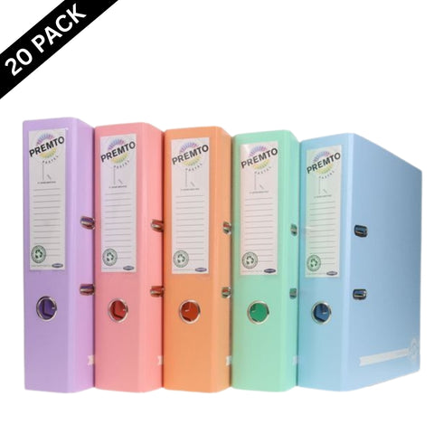 Premto Pastel A4 Lever Arch Files – 4 Assorted Soft Pastel Colours - Box of 20 - MrPRICE.online