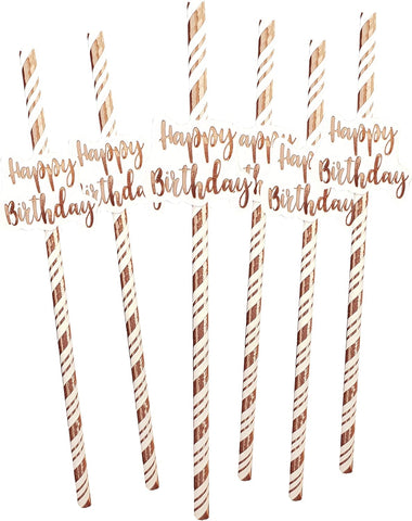 Pack of Rose Gold "Happy Birthday" Straws - MrPRICE.online