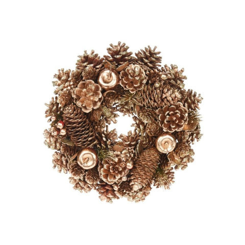 26cm Gold Pine Cone Christmas Wreath - MrPRICE.online