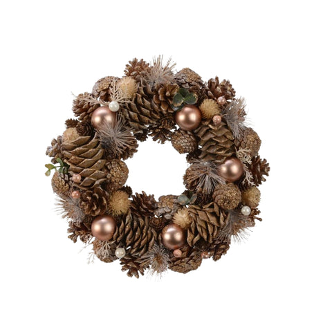 34cm Gold Pine Cone Wreath - MrPRICE.online