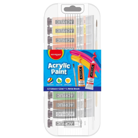 12 x 12ml Acrylic Paints + Free Brush - MrPRICE.online