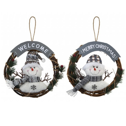 2 Assorted 13-Inch Fabric Snowman Wreath - MrPRICE.online