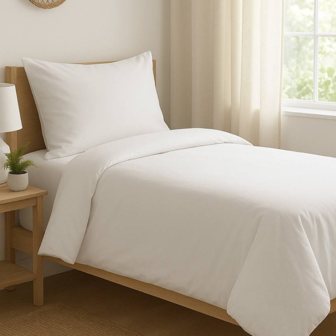 Single White Duvet Cover Set with Pillowcase – - Main Image