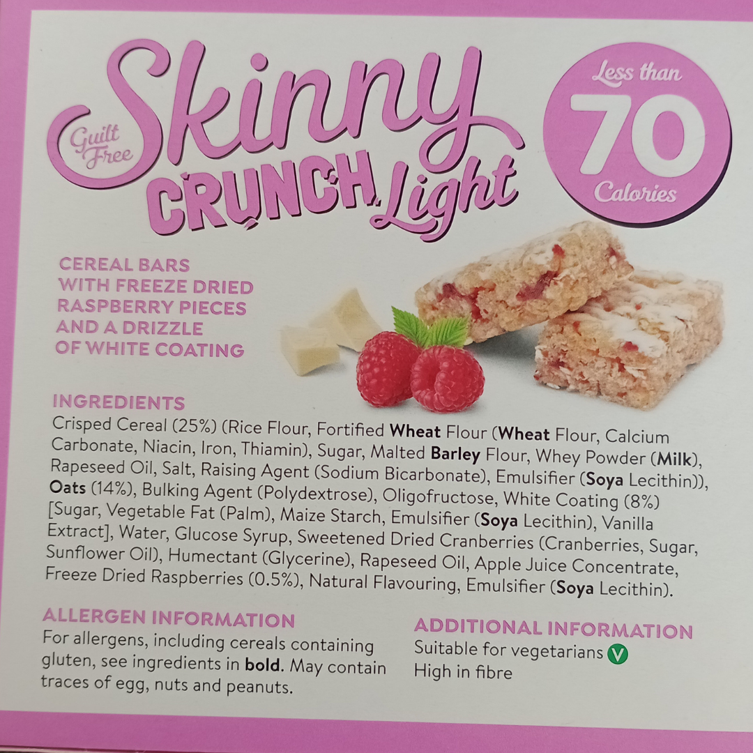 Skinny Crunch Light Raspberry Bars 5x19g - MrPRICE.online