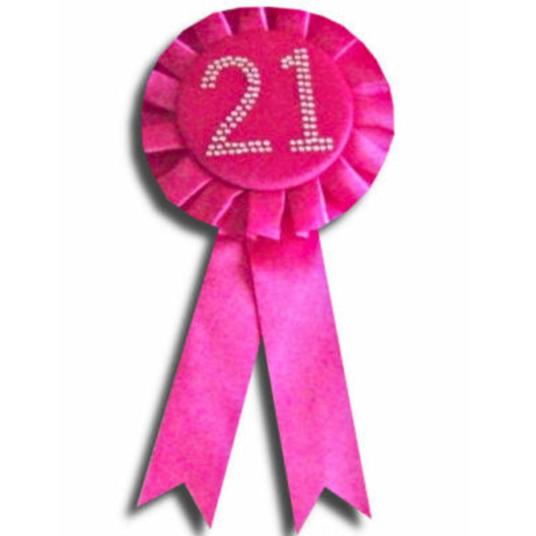 Pink Rosette 21st Birthday Badge