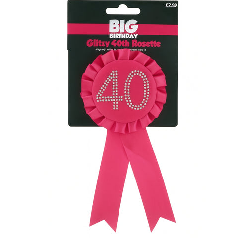 Diamante Hot Pink 40th Birthday Rosette - MrPRICE.online