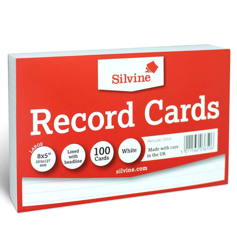 100pk 8"x5" White Record Cards Ruled - MrPRICE.online