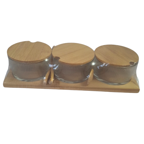 Bamboo and Glass Condiment Set - MrPRICE.online