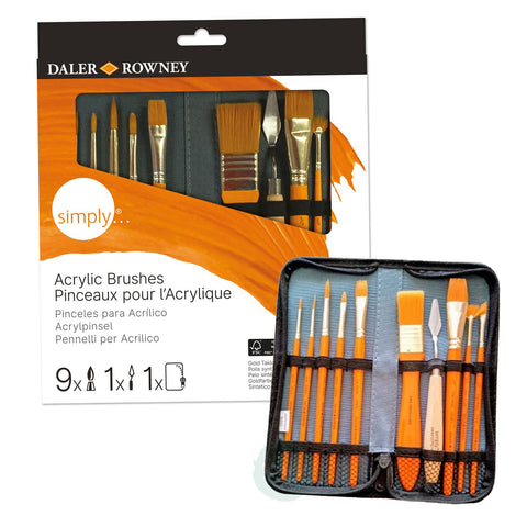 Simply 10-Piece Acrylic Paint Brush Set with Storage Case - MrPRICE.online