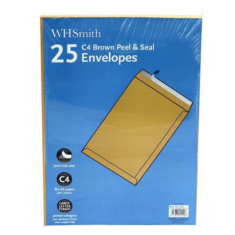 C4 Brown Peel & Seal Envelopes – 25 Pack - MrPRICE.online