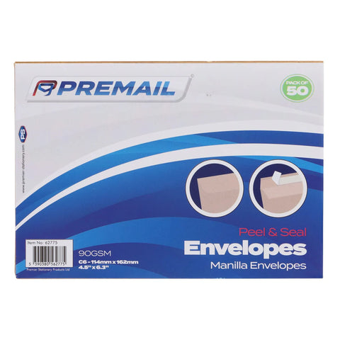 C6 Manilla Peel & Seal Envelopes 50 Pack - MrPRICE.online