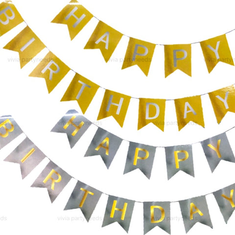 Gold & Silver Happy Birthday Banner - MrPRICE.online