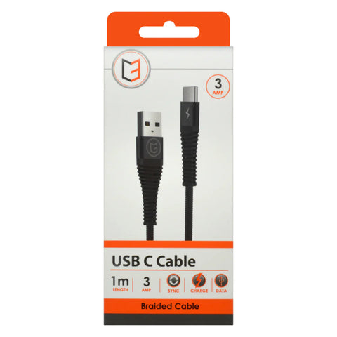 Braided Cable Type C USB - Black - MrPRICE.online