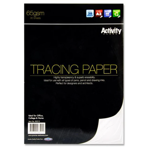 Premier Activity A3 Tracing Paper Pad 65gsm – 30 Sheets for Precision Work - MrPRICE.online