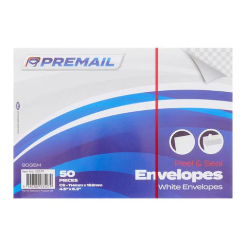 50-Pack C6 White Peel & Seal Envelopes - MrPRICE.online