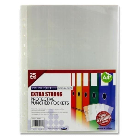 Premier Office Pack of 25 A4+ Extra Strong Protective Punched Pockets - MrPRICE.online