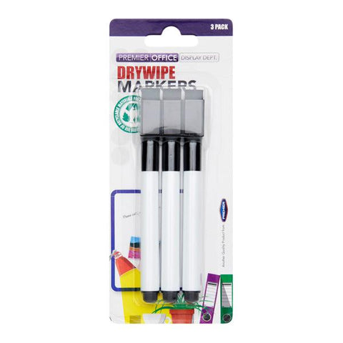 3 Drywipe Markers with Eraser Lid - MrPRICE.online