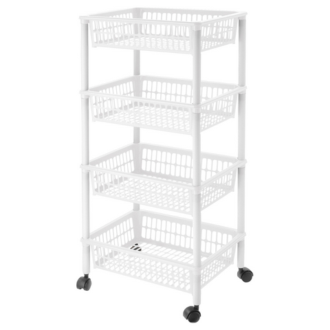 4-Tier Mesh Trolley with Wheels - White - MrPRICE.online