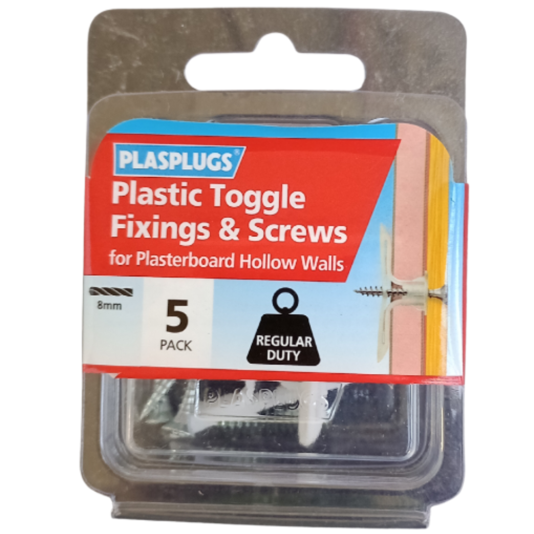 Plasplugs Plastic Toggle and Screws for Plasterboard – Pack of 5 - MrPRICE.online